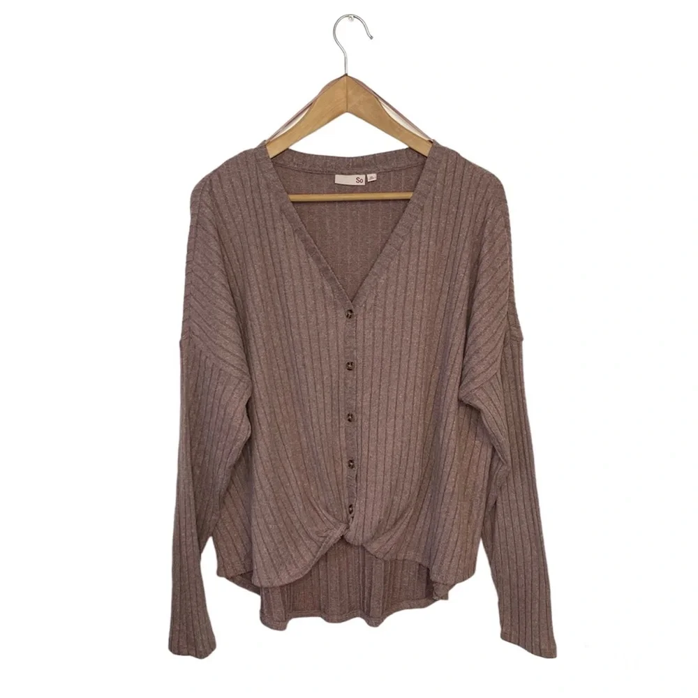 Juniors' SO® Long Sleeve Button Twist Front Top - Picture 1 of 3
